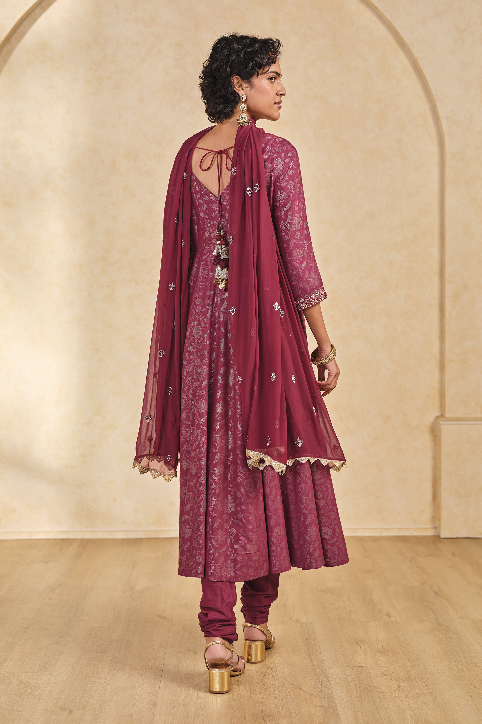 Floral Motif Festive Set, Maroon, image 4